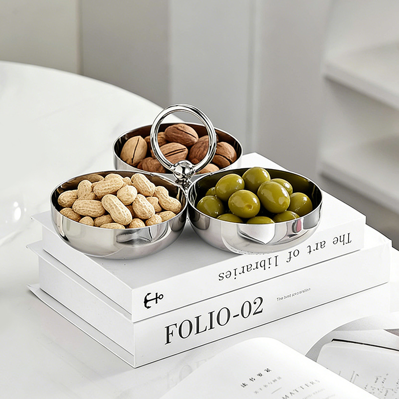 Cake Board Round - Premium Stainless Steel 3 Grids Fruit