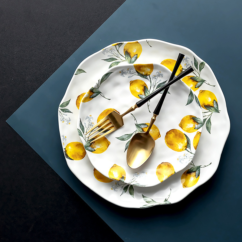 Lemon Ceramic Dinner Plate Set - Cake Board Round 评论和价格