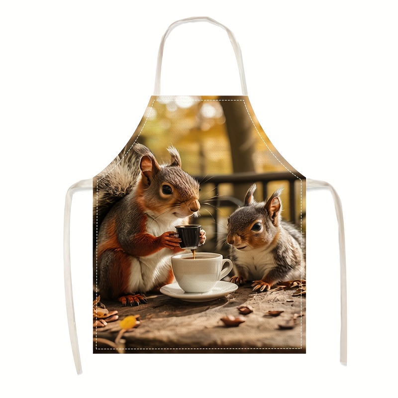 Linen Apron Squirrel Coffee Sc - Kitchen Baking Ideas 评论和价格