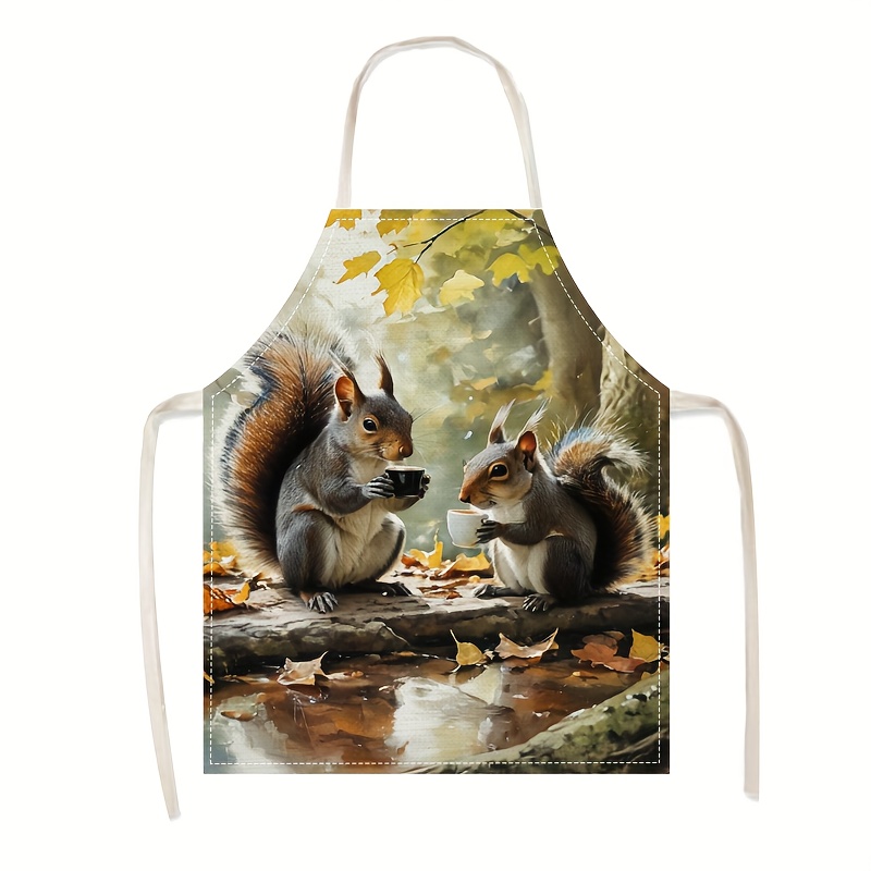 Linen Apron Squirrel Coffee Sc - Kitchen Baking Ideas 评论和价格
