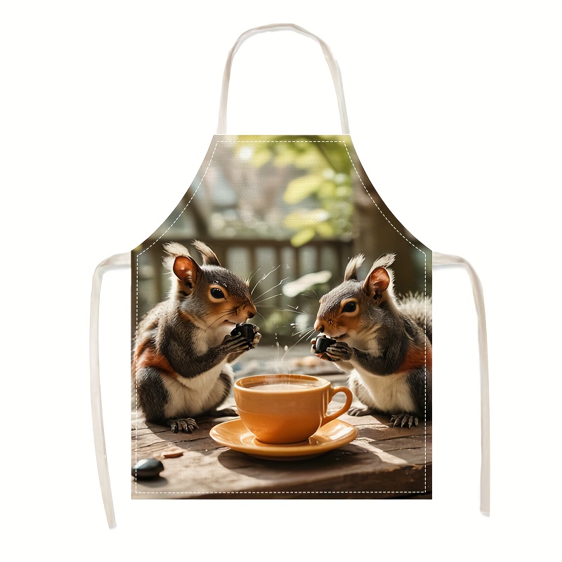 Linen Apron Squirrel Coffee Sc - Kitchen Baking Ideas 评论和价格