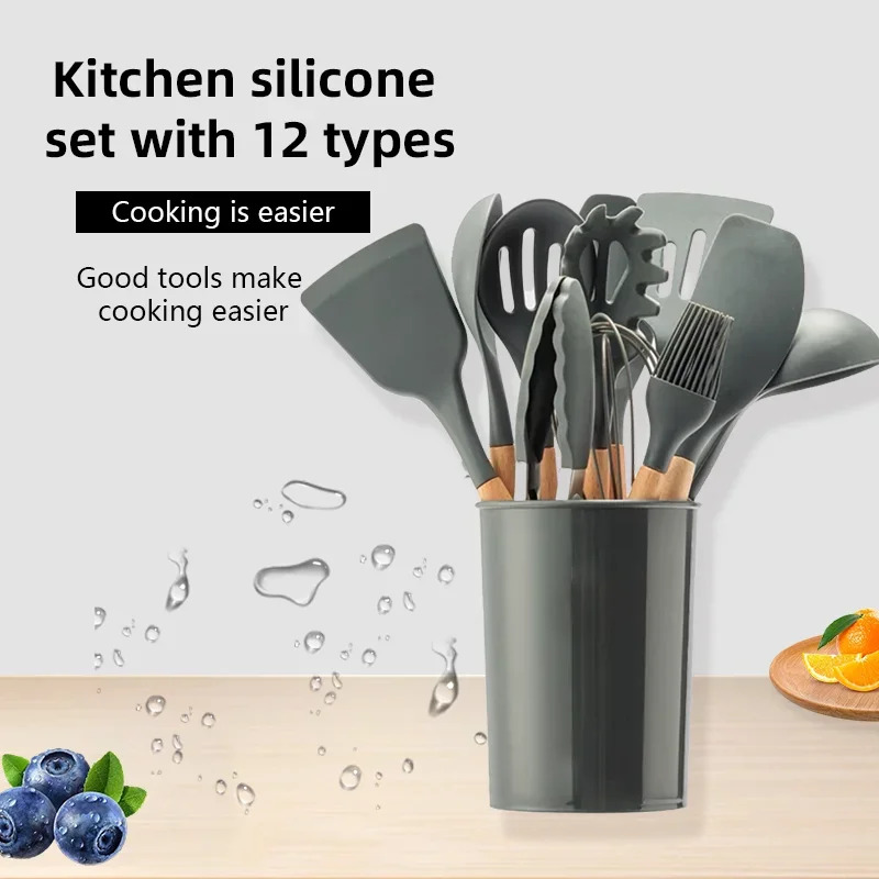 12-piece Set Wooden Handle Sil - Kitchen Baking Pan Storage 评论和价格