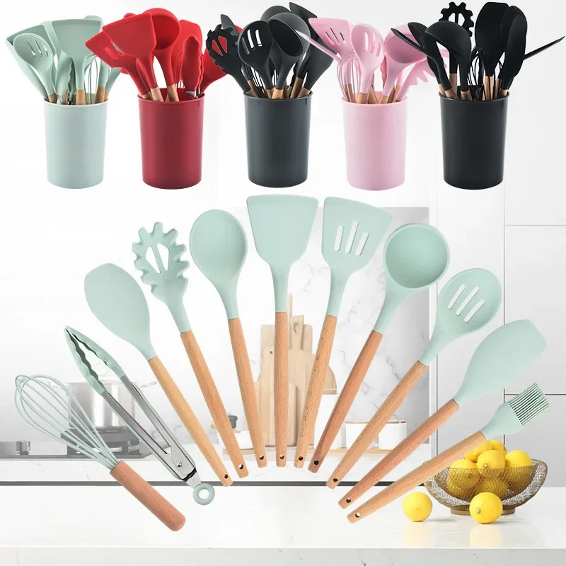 12-piece Set Wooden Handle Sil - Kitchen Baking Pan Storage 评论和价格