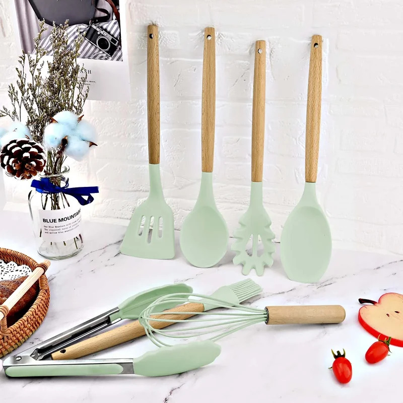 12-piece Set Wooden Handle Sil - Kitchen Baking Pan Storage 评论和价格